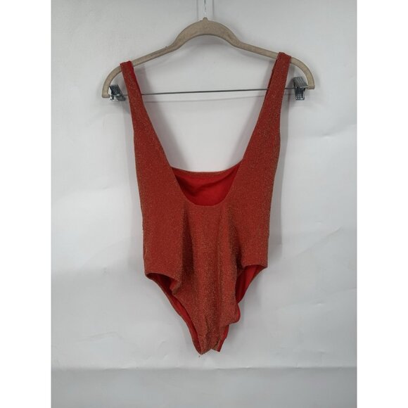 Aerie Sparkle Babewatch One Piece Cheekiest Swimsuit Women L Orange Real Good - Picture 2 of 6